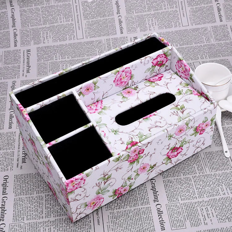 European Sle Creative Leather Wallpaper Multi-Function Tissue Box Living Room Coffee Table Remote Control Storage Basket