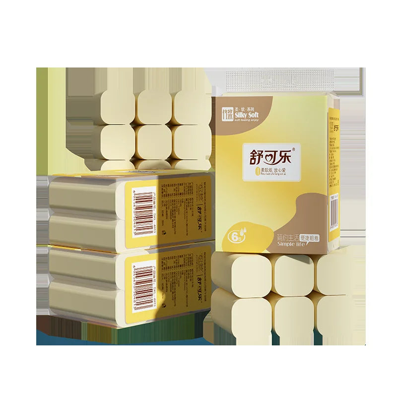 6/12 Rolls Of Bamboo Pulp Colored Toilet Paper Stock, No Core Roll Tissue, Portable Small Roll Toilet Paper, Toilet Paper