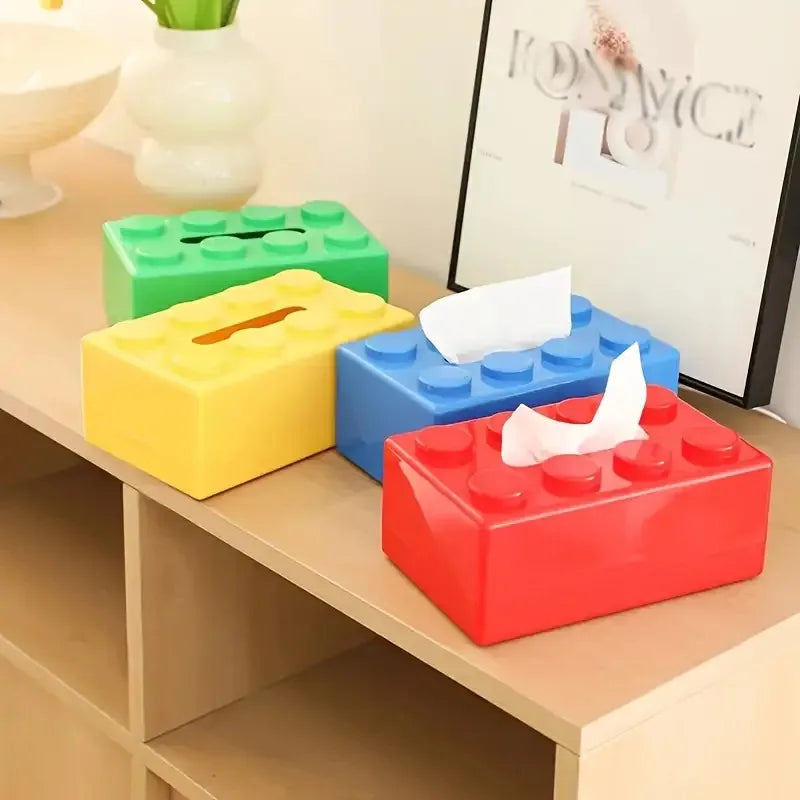 1pc Building Block Style Tissue Box, Multifunctional Plastic Organizer Suitable for Kitchen, Bathroom,Living Room,Bright Colors