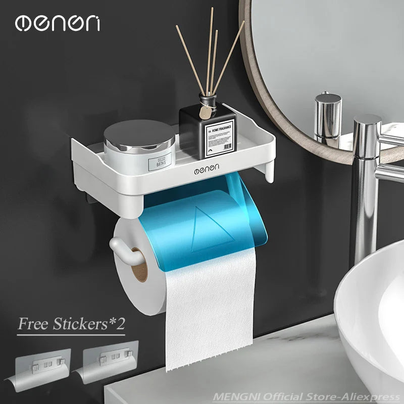 Wall Mount Toilet Paper Holder Plastic Waterproof Roll Paper Storage Rack Bathroom Tissue Organizer Shelves