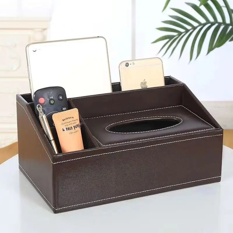 European Sle Creative Leather Wallpaper Multi-Function Tissue Box Living Room Coffee Table Remote Control Storage Basket