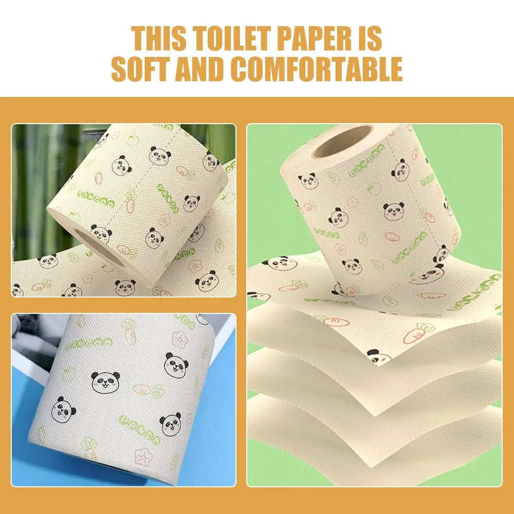 Panda Print Bamboo Pulp Toilet Paper Soft Patterned Bathroom Hand Towels Long Lasting Designs Versatile Use