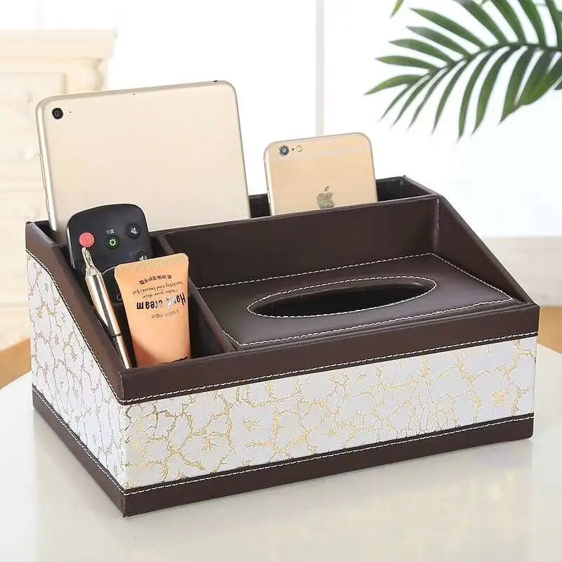 European Sle Creative Leather Wallpaper Multi-Function Tissue Box Living Room Coffee Table Remote Control Storage Basket