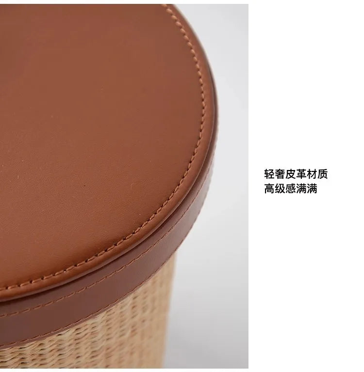 Seagrass Leather Napkin Holder Handwoven Tissue Storage Box French Style Elegant Table Decor Home Organizer Straw Wicker Design