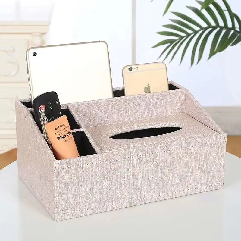 European Sle Creative Leather Wallpaper Multi-Function Tissue Box Living Room Coffee Table Remote Control Storage Basket