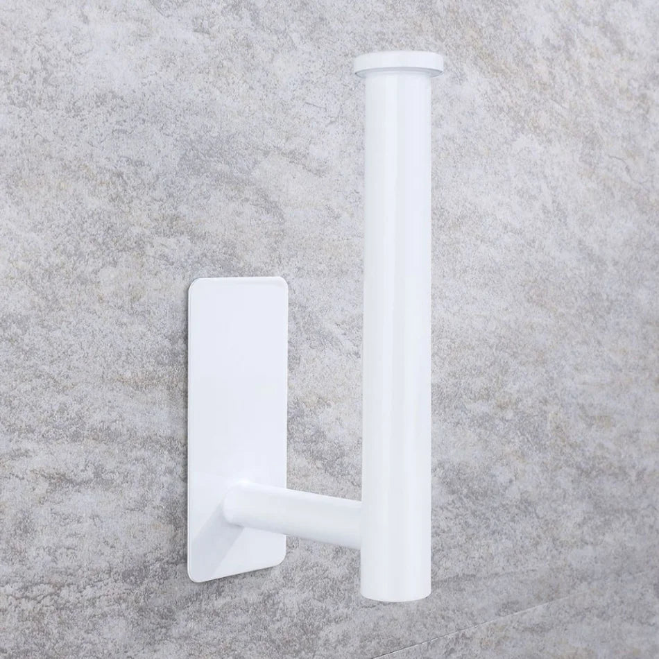 Stainless Steel Paper Holder White Adhesive Wall Mount Stand Kitchen Bathroom Toilet Paper Towel Tissue Roll Shelf Brushed Gold