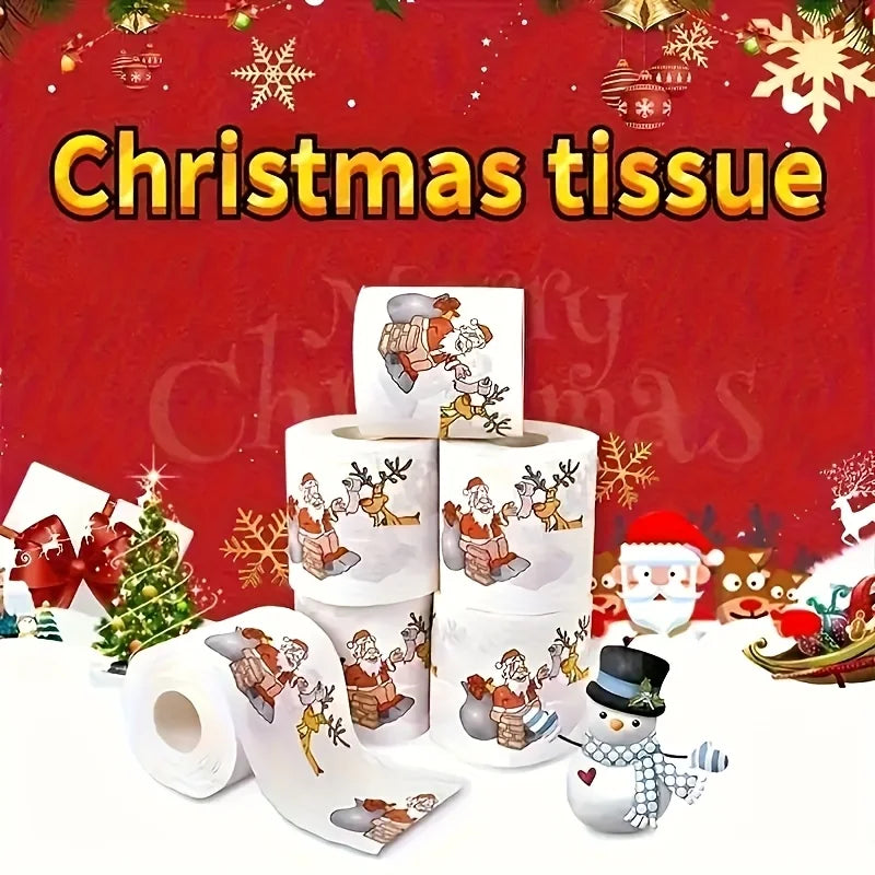 1Roll Santa and Reindeer Pattern Toilet Paper Roll - 3.94 "x 3.94" for Christmas and New Year home decor, party supplies