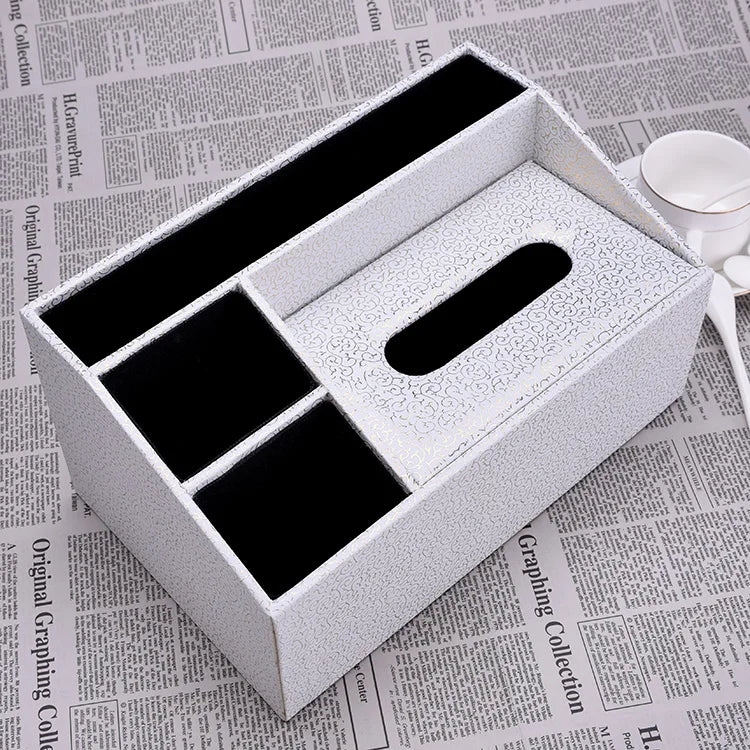 European Sle Creative Leather Wallpaper Multi-Function Tissue Box Living Room Coffee Table Remote Control Storage Basket