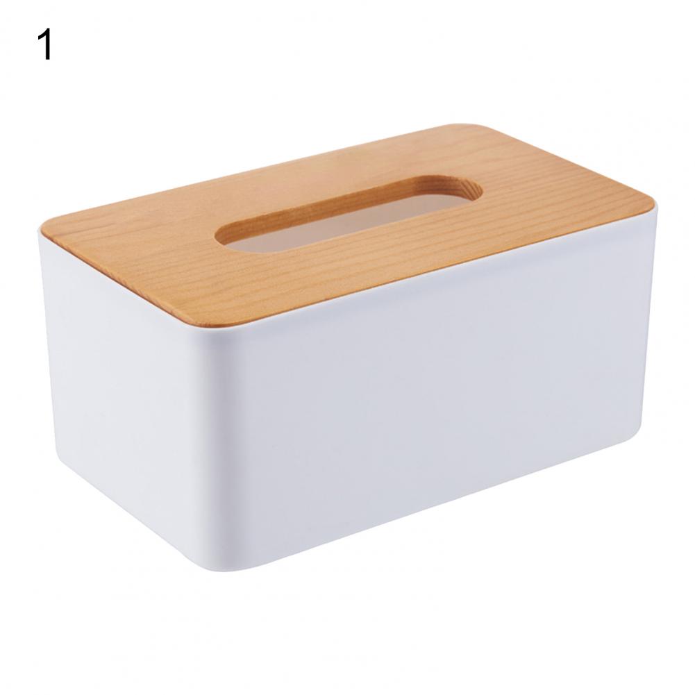 Plastic Tissue Box Wooden Lid Square Napkin Holder Container Wet Tissue Paper Dispenser Case Modern Home Car Organizer
