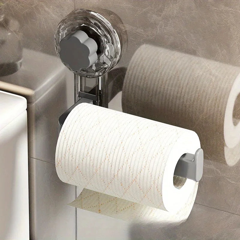 Wall-Mounted Toilet Paper Holder with Suction Cup - Self-Adhesive, No-Drill Installation,  Multipurpose Tissue Roll
