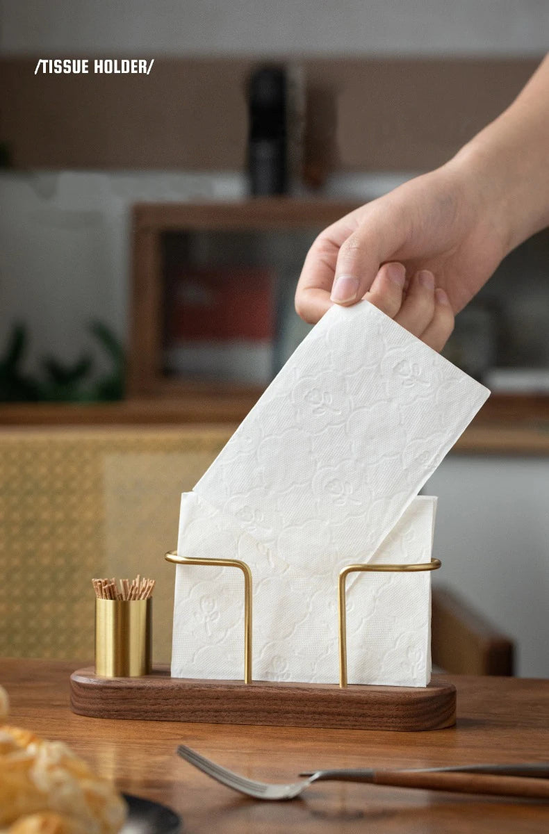 HeMu-Tooth Swab Tube Tissue Holder, Black Walnut, Minimalist Dining Table Tissue Storage Rack, Restaurant Coffee Shop Paper Box