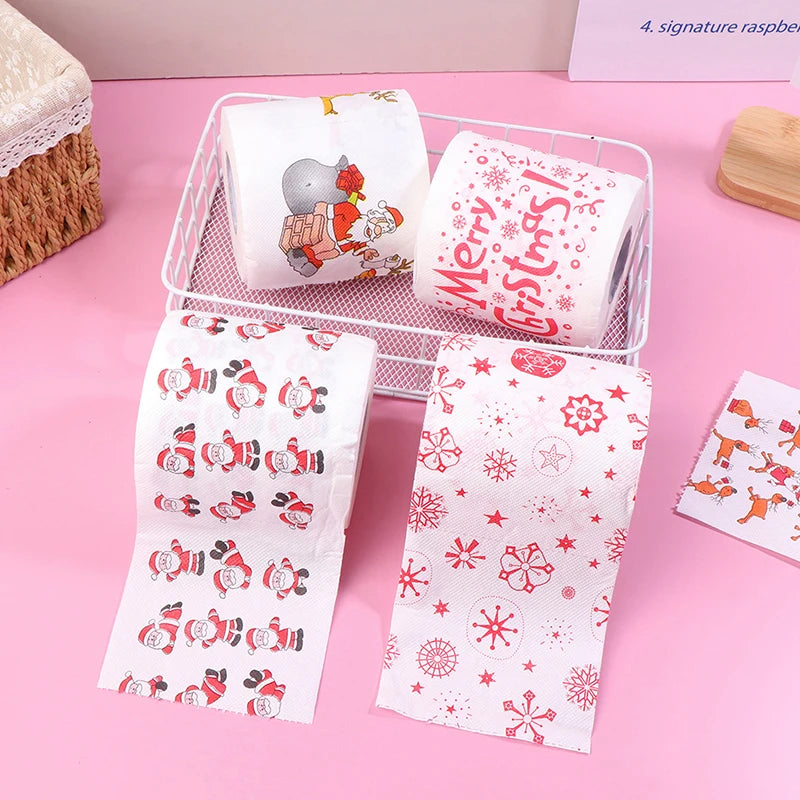 Creative Cartoon Toilet Paper Christmas Pattern Series Roll Paper Santa Claus Reindeer Hygienic Paper Rolls Funny Napkins
