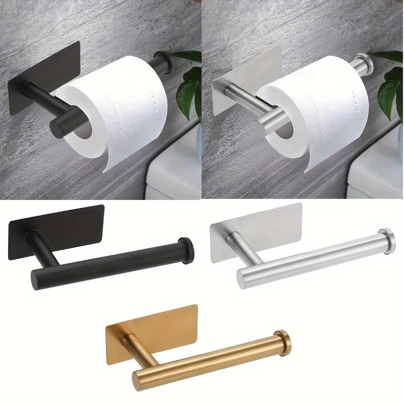 Heavy Duty Stainless Steel Toilet Paper Holder, Self-Adhesive No-Drill Wall Mount, Brushed Finish Bathroom Tissue Roll Dispenser
