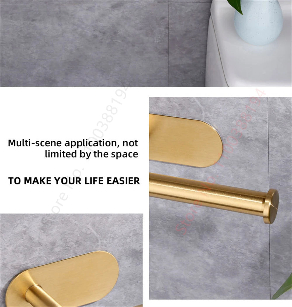 Adhesive Toilet Roll Paper Holder Organizer Wall Mount Storage Stand Kitchen Bathroom No Drill Tissue Towel Dispenser Stainless
