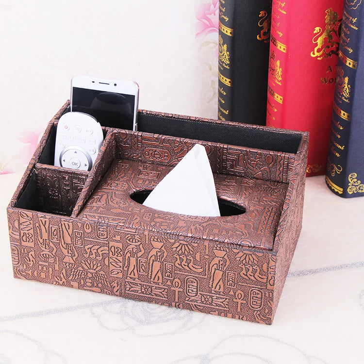 European Sle Creative Leather Wallpaper Multi-Function Tissue Box Living Room Coffee Table Remote Control Storage Basket
