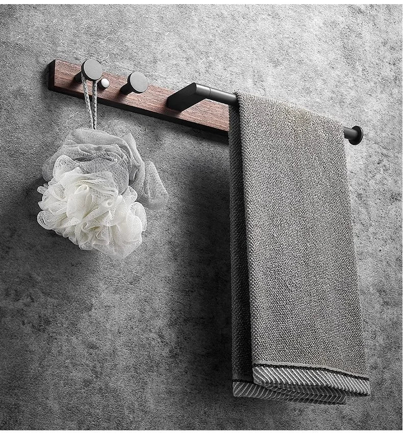 Wooden Walnut towel bar Bathroom solid wood towel rack Bathroom towel rack Hook rack