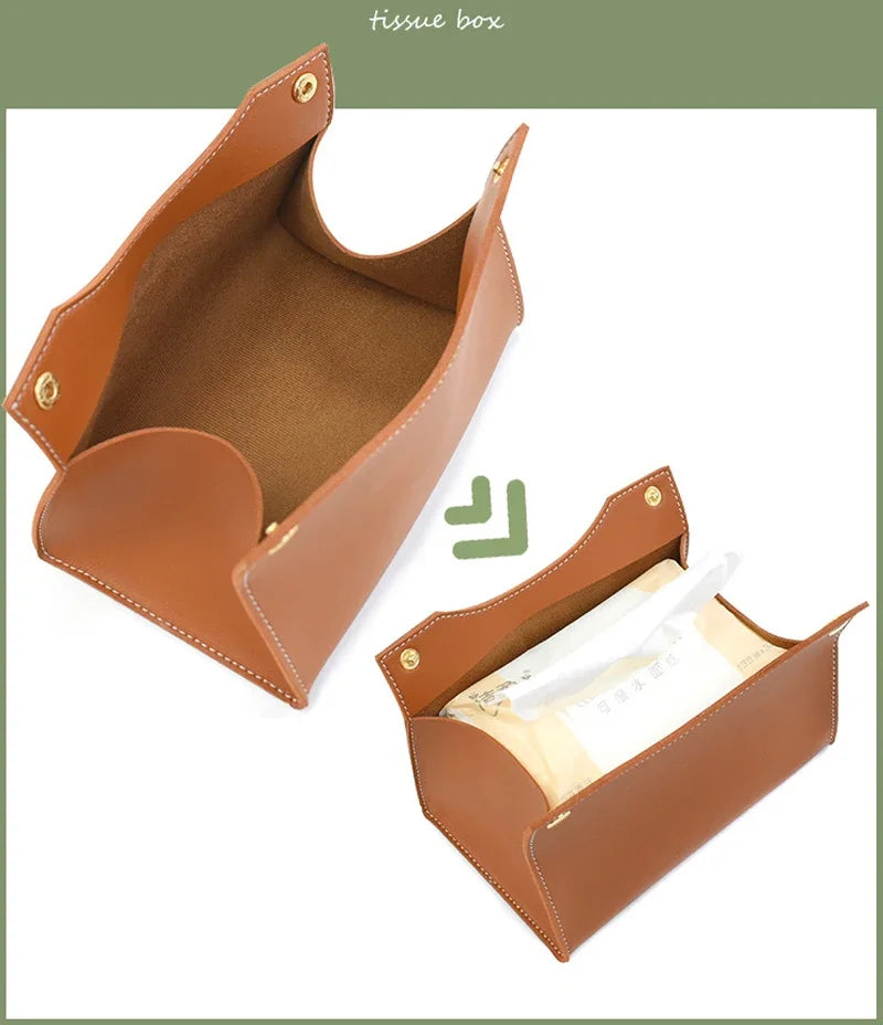 Pu Leather Tissue Box Cover Holder Car Living Room Bedroom Decoration Kitchen Desktop Nordic Home Napkin Holder Large Storage