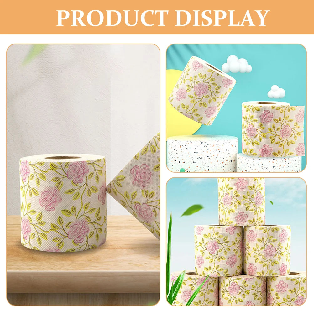 Printed Bamboo Pulp Paper Rose Pattern Creative Toilet Tissue Decorative Toilet Roll Sanitary Paper Bathroom Supplies