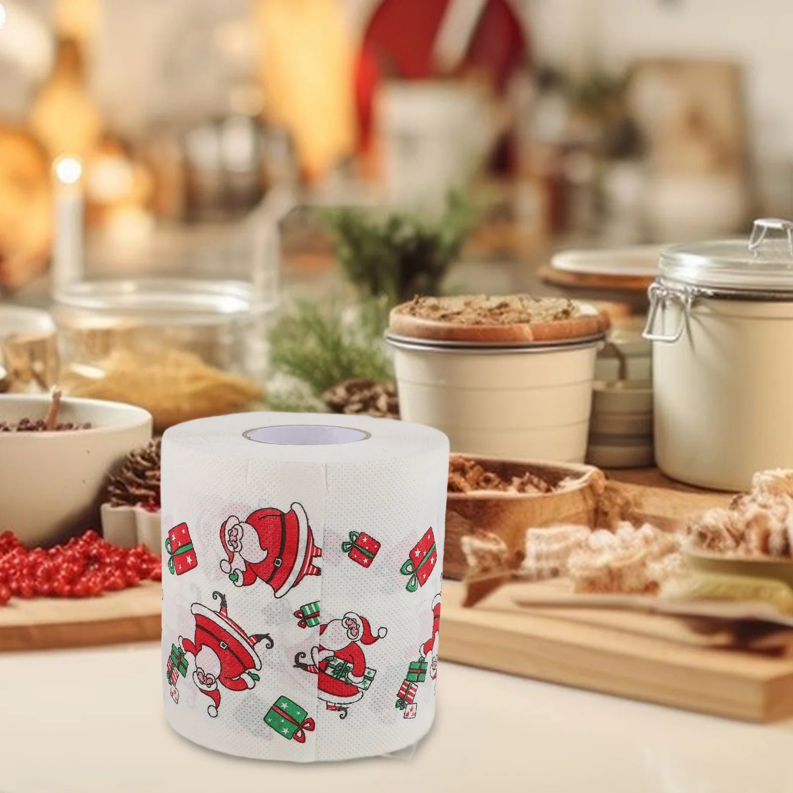 4 Rolls Christmas Toilet Paper Double Layer Thick Printed Santa Claus Merry Christmas Funny Paper Holiday Party Bathroom