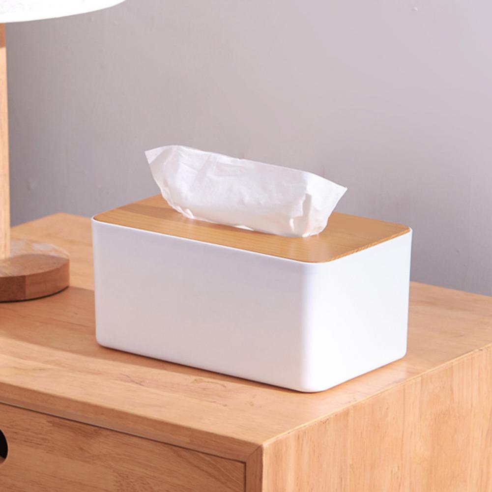Plastic Tissue Box Wooden Lid Square Napkin Holder Container Wet Tissue Paper Dispenser Case Modern Home Car Organizer