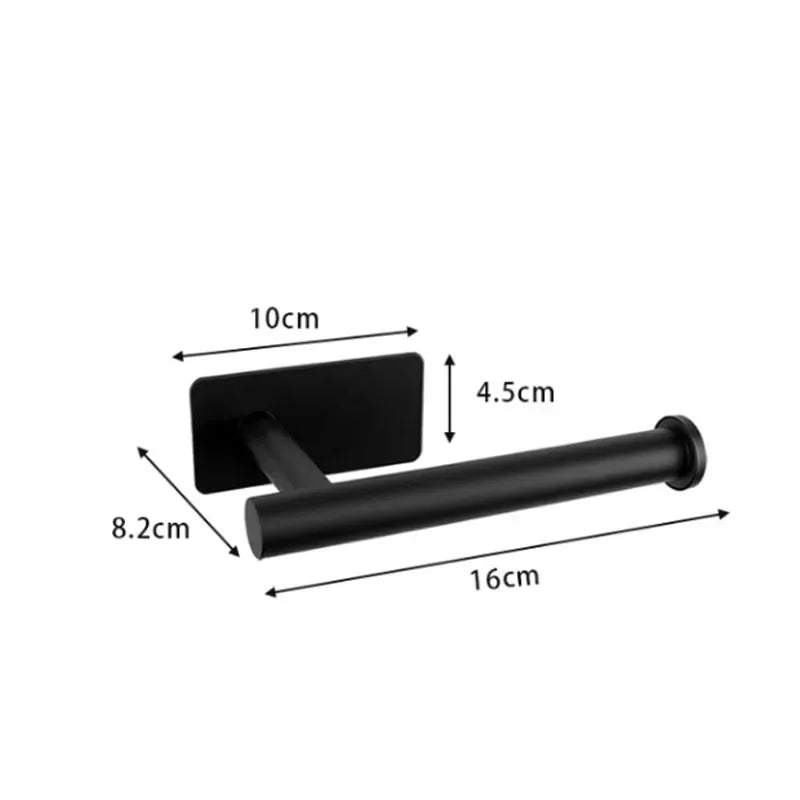 Stainless Steel Toilet Roll Holder Self Adhesive in Bathroom Tissue Paper Holder Black Finish Easy Installation no Screw