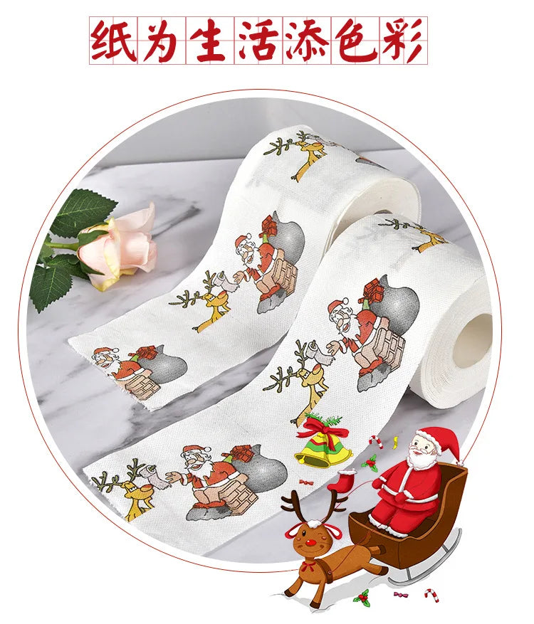 Toilet Paper Christmas Pattern Series Roll Paper Santa Claus Reindeer Hygienic Paper Creative Toilet Papers Rolls Funny Napkins