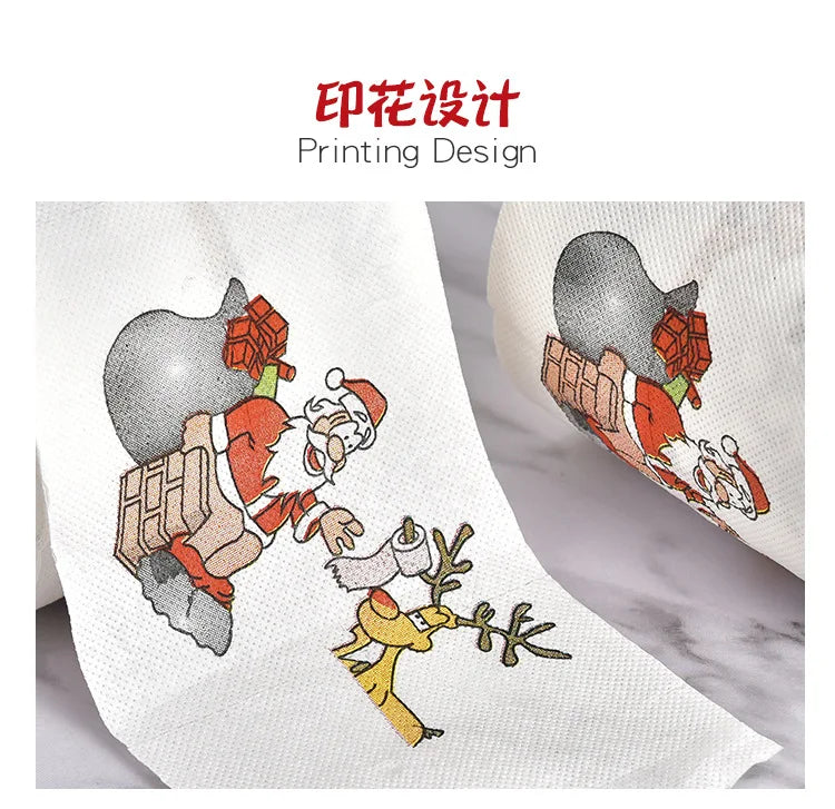 Toilet Paper Christmas Pattern Series Roll Paper Santa Claus Reindeer Hygienic Paper Creative Toilet Papers Rolls Funny Napkins