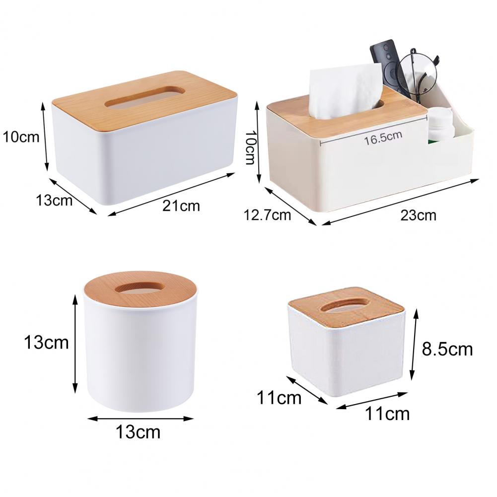Plastic Tissue Box Wooden Lid Square Napkin Holder Container Wet Tissue Paper Dispenser Case Modern Home Car Organizer