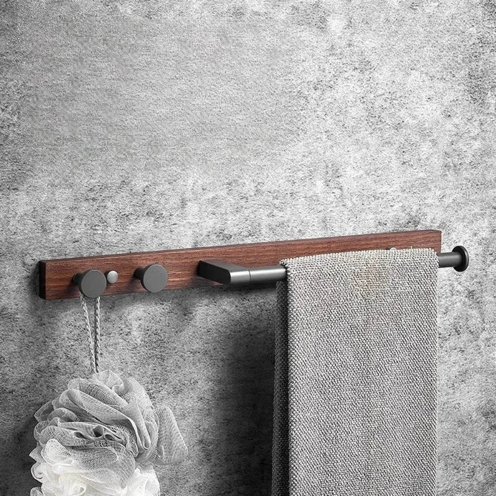 Wooden Walnut towel bar Bathroom solid wood towel rack Bathroom towel rack Hook rack