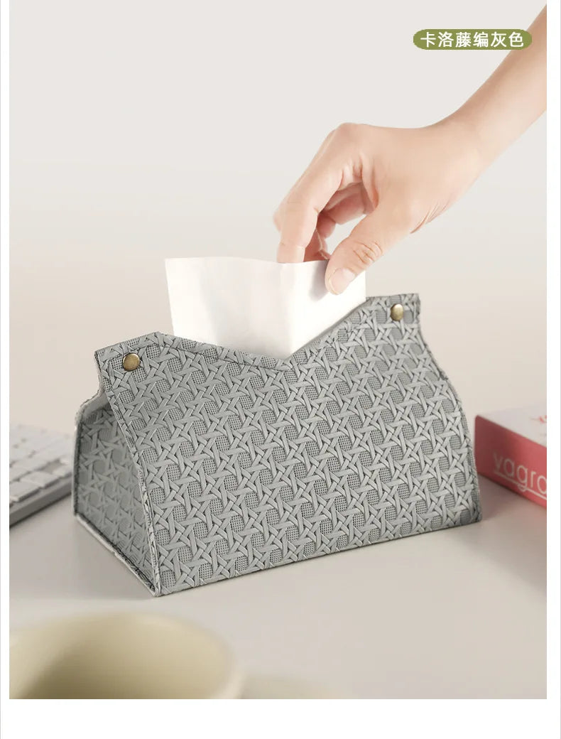 Luxury Woven Paper Towel Box Home Creative Living Room Storage Car Simple Solid Color Tissue Box Dining Room Removable Tissue