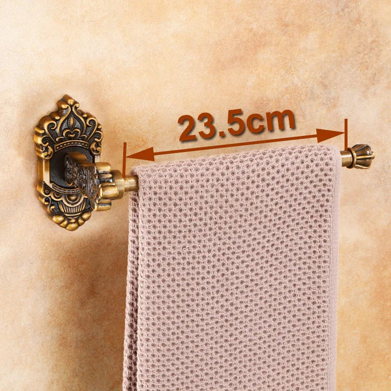 Antique Solid Aluminum Bathroom Hardware Set, Wall Mounted Towel Bar & Soap Basket & Toilet Paper Holder & Robe Hook