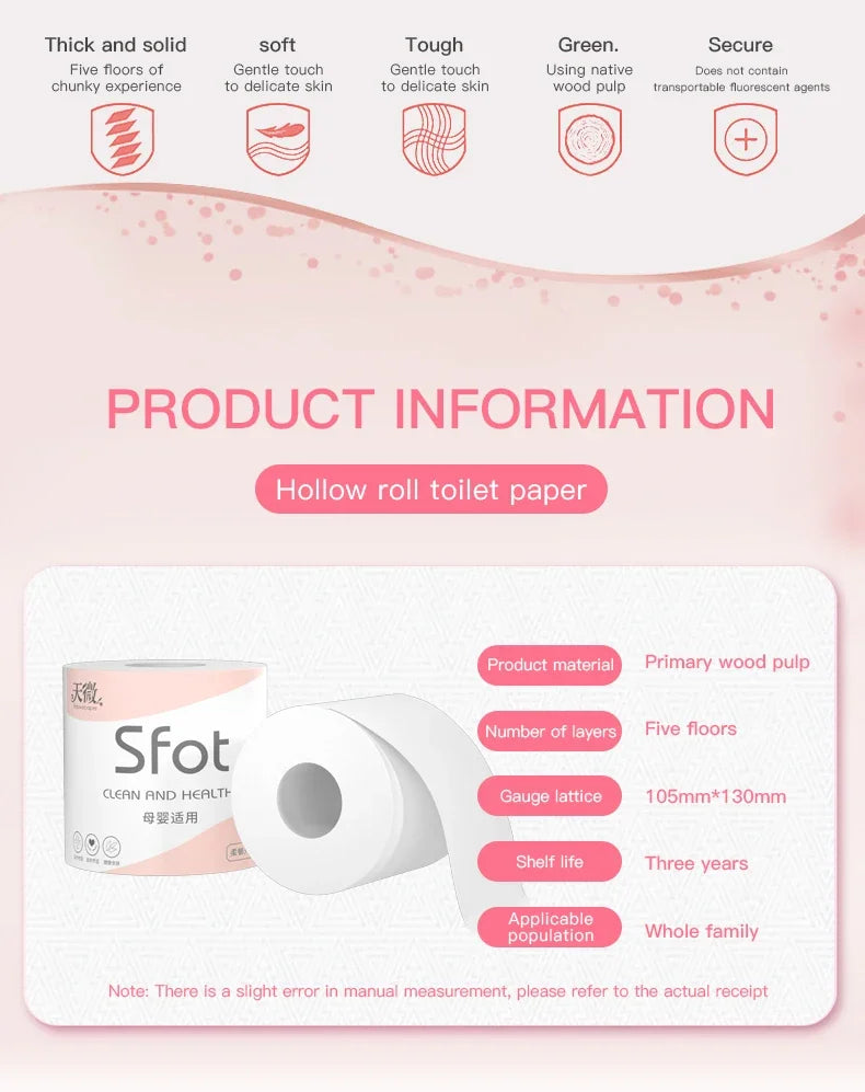 8 Rolls of Household Paper Towels on Behalf of the Roll Paper Five Layers of Thickened Core Roll Toilet Paper Toilet Paper