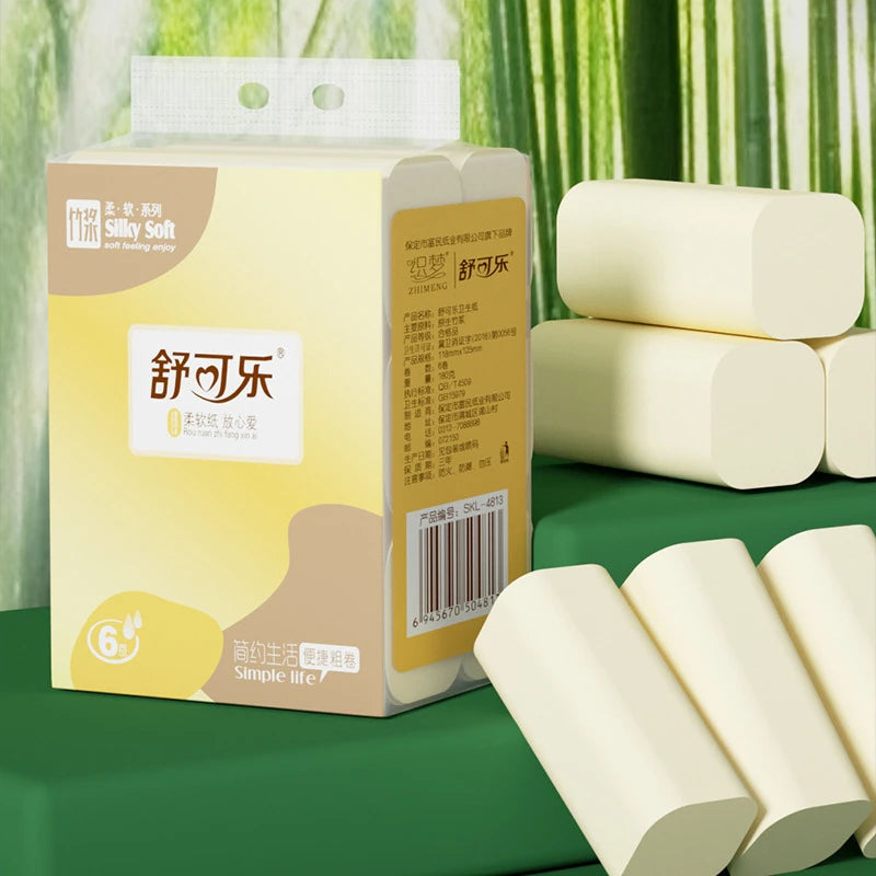 6/12 Rolls Of Bamboo Pulp Colored Toilet Paper Stock, No Core Roll Tissue, Portable Small Roll Toilet Paper, Toilet Paper