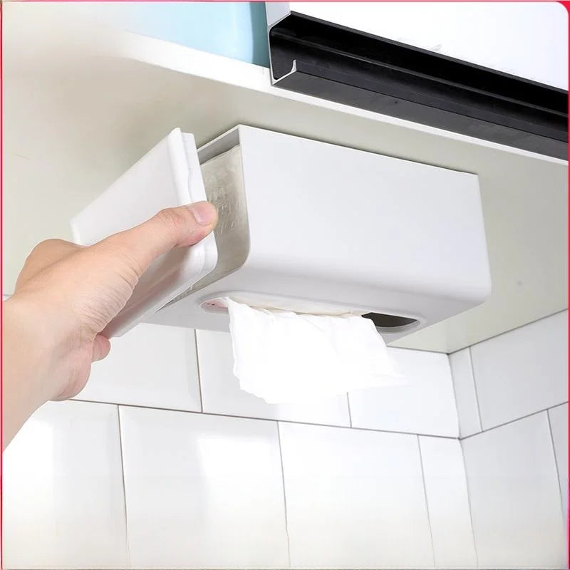 Wall-Mounted Tissue Box Kitchen Home Use Napkin Holder Storage Box Drop-In No-Punching Required Simple Rectangular Plastic De...