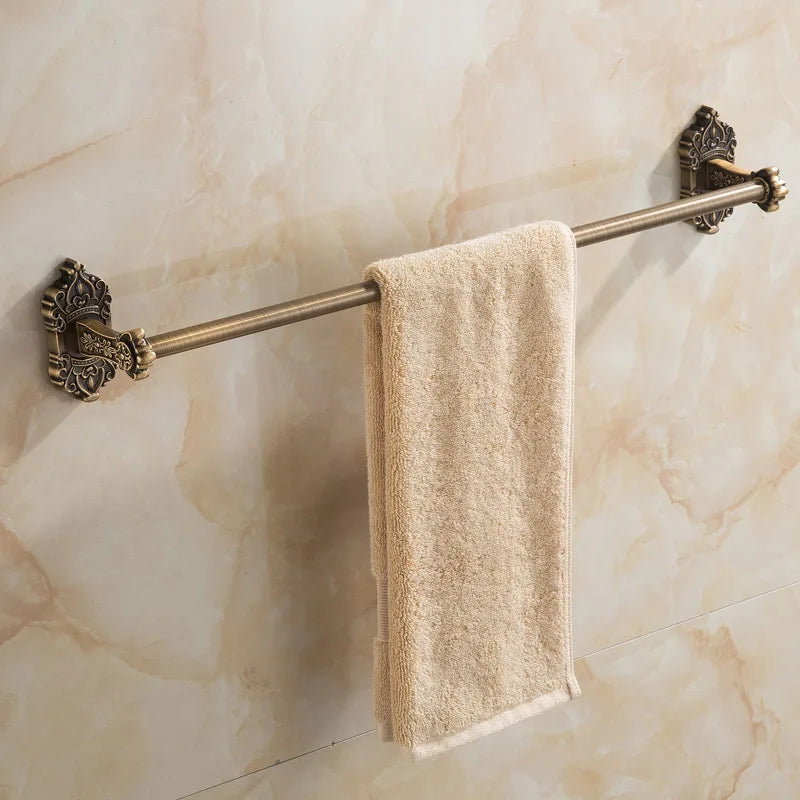 Antique Solid Aluminum Bathroom Hardware Set, Wall Mounted Towel Bar & Soap Basket & Toilet Paper Holder & Robe Hook