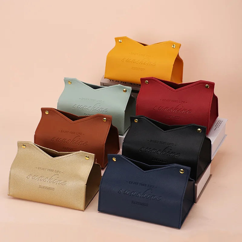 Tissue Box Holder Home Living Room Coffee Table Desktop Simple Napkin Box Kitchen Storage Paper Box PU Leather Organizers