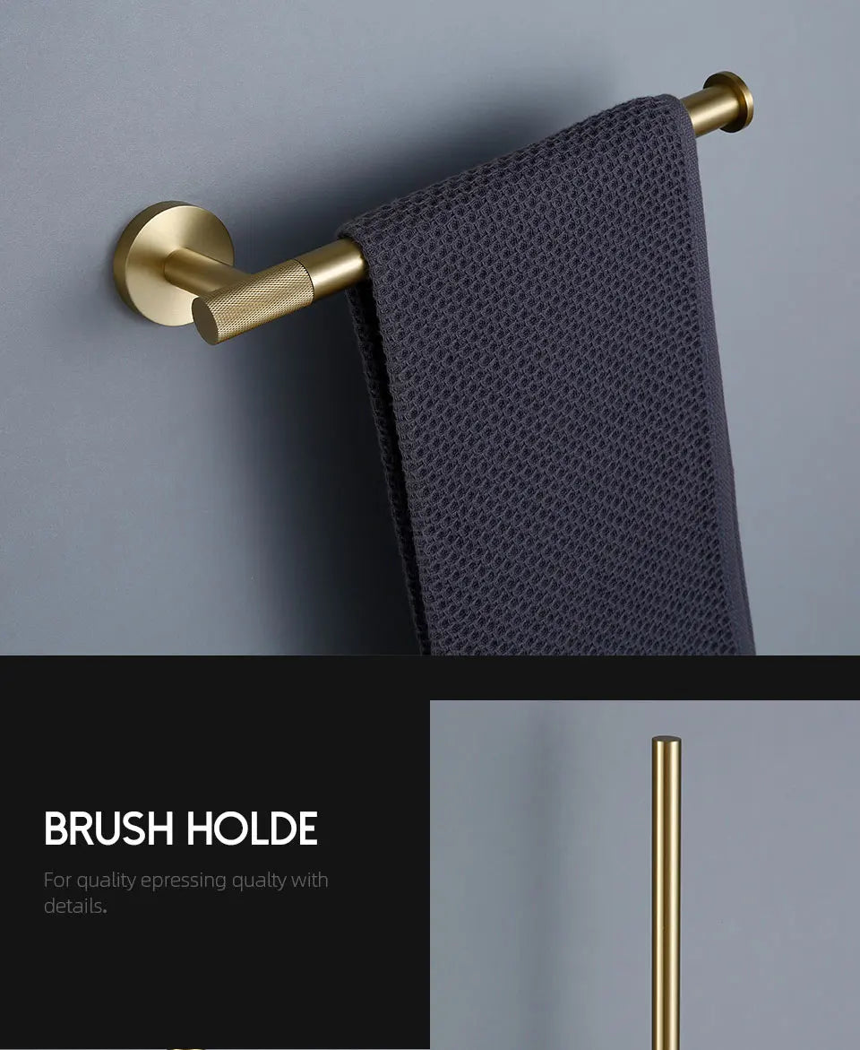 Bathroom Hardware Accessories Set Brushed Gold Knurled Brass Kit Towel Bar Ring Robe Hook Paper Holder Towel Ring Toilet Brush