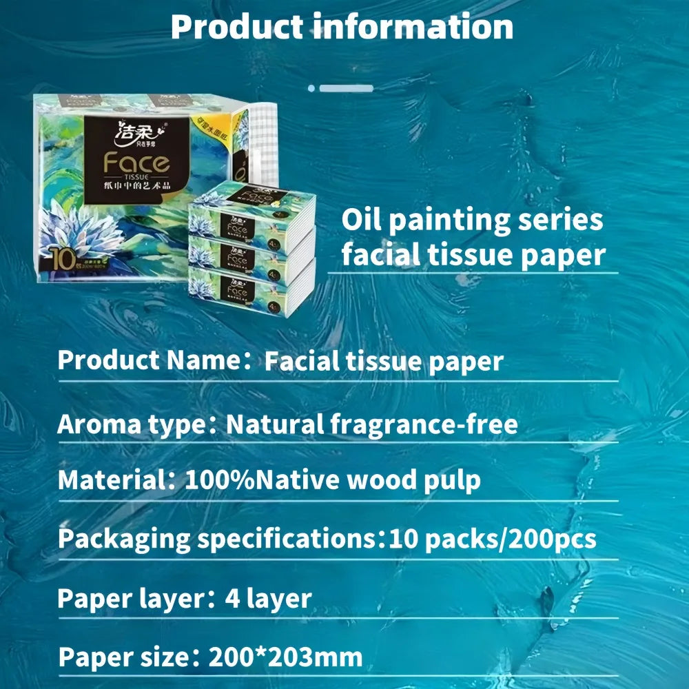 10 Packs 200Pcs/Pack Toilet Paper 4 Layers Thickened Wettable Facial Tissue Trip Napkins Handkerchiefs Disposable Tissue Paper