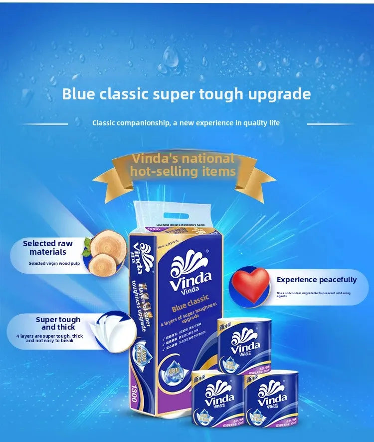 Vinda Toilet Paper Core 4 Layers 130g Blue Thick Classic Household Hygienic Paper Towels Strong And Durable