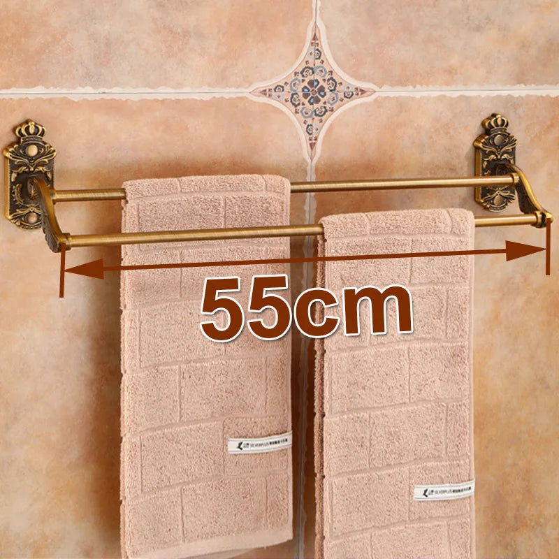 Antique Solid Aluminum Bathroom Hardware Set, Wall Mounted Towel Bar & Soap Basket & Toilet Paper Holder & Robe Hook