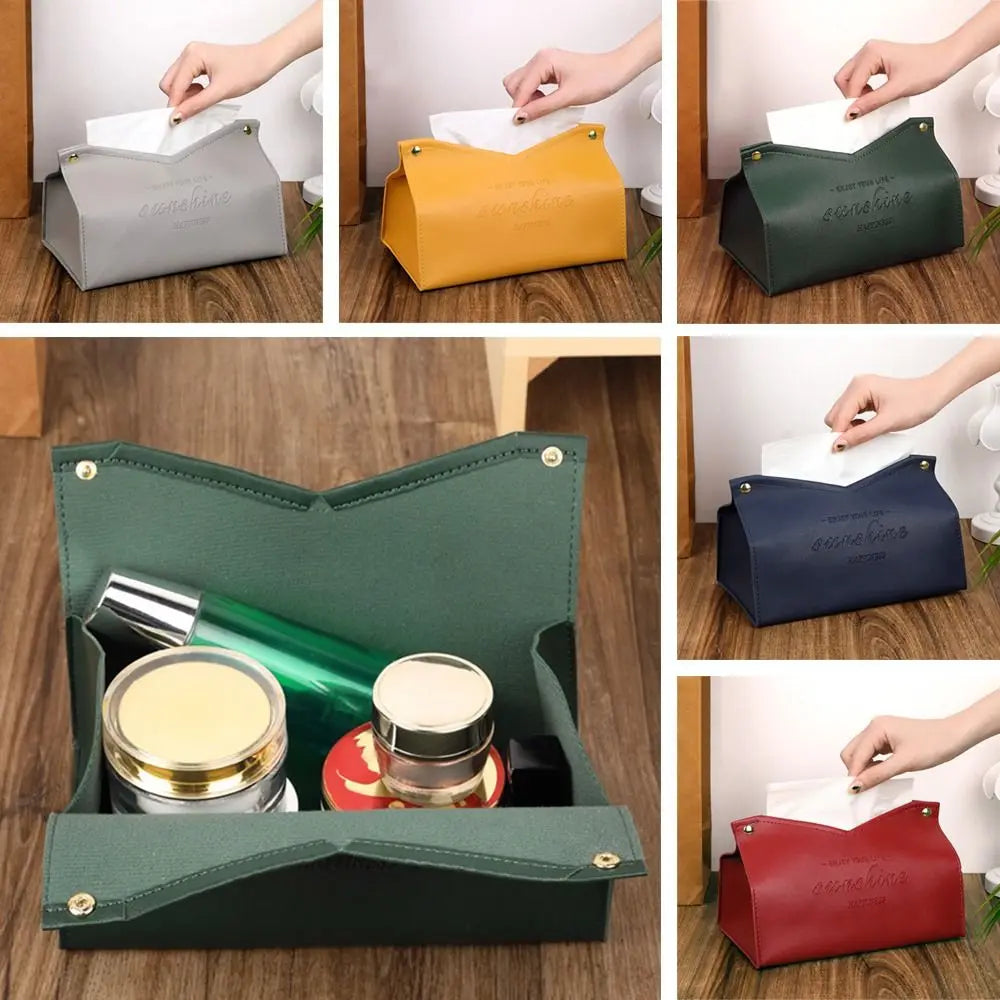 Tissue Box Holder Home Living Room Coffee Table Desktop Simple Napkin Box Kitchen Storage Paper Box PU Leather Organizers