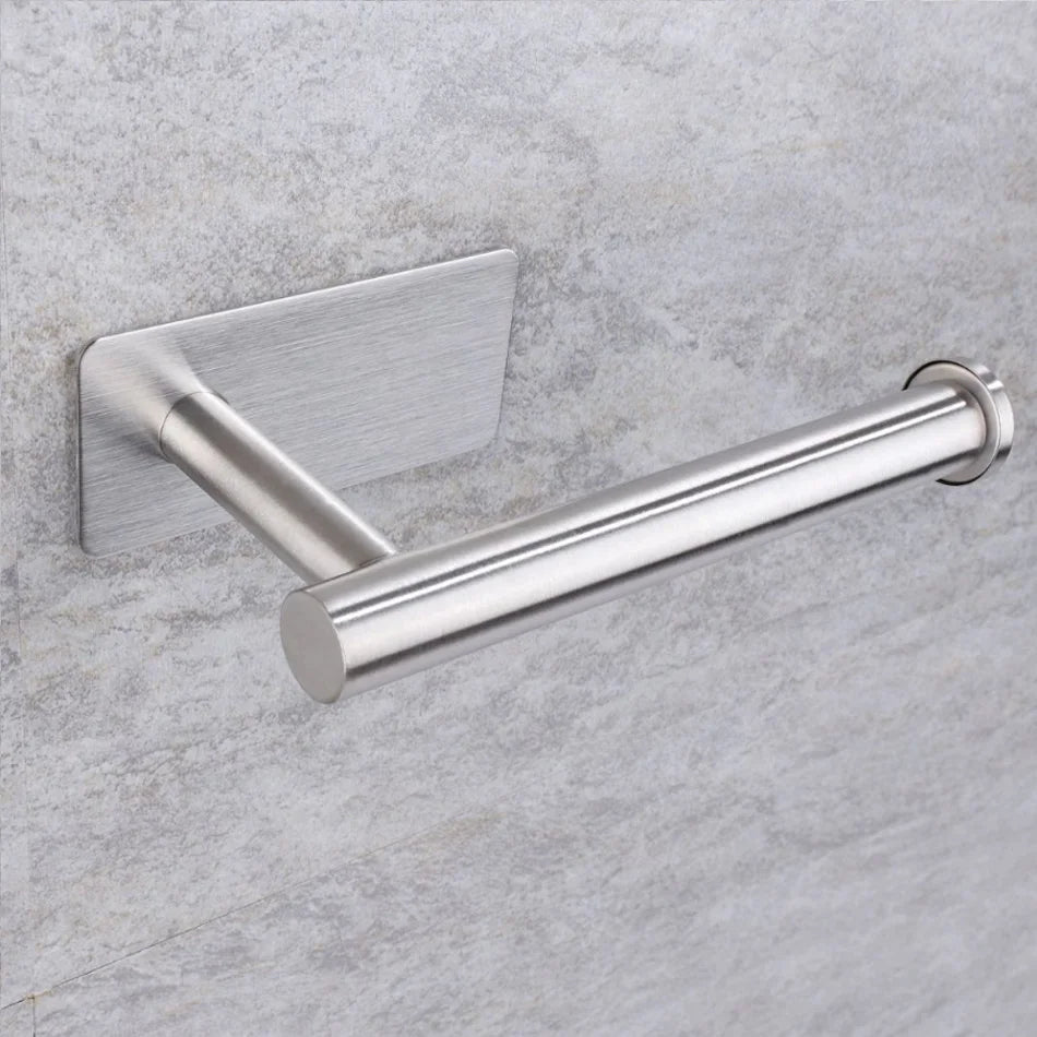 Stainless Steel Paper Holder White Adhesive Wall Mount Stand Kitchen Bathroom Toilet Paper Towel Tissue Roll Shelf Brushed Gold