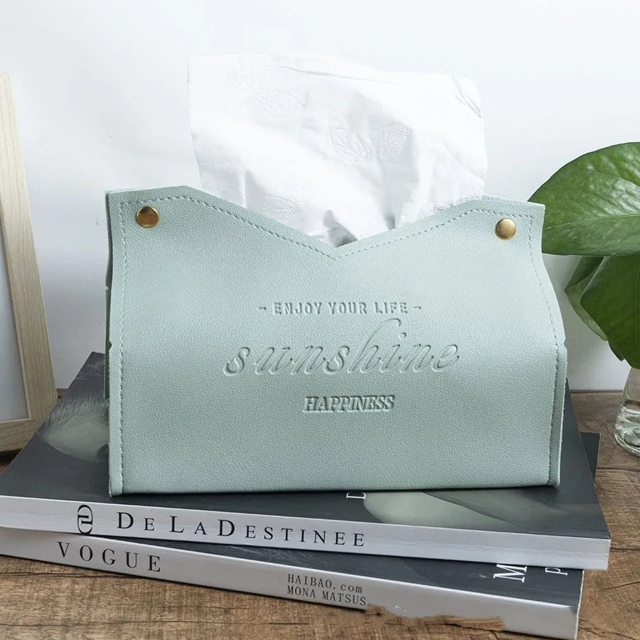 Tissue Box Holder Home Living Room Coffee Table Desktop Simple Napkin Box Kitchen Storage Paper Box PU Leather Organizers