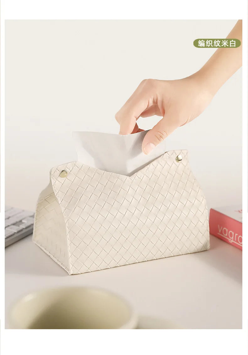 Luxury Woven Paper Towel Box Home Creative Living Room Storage Car Simple Solid Color Tissue Box Dining Room Removable Tissue
