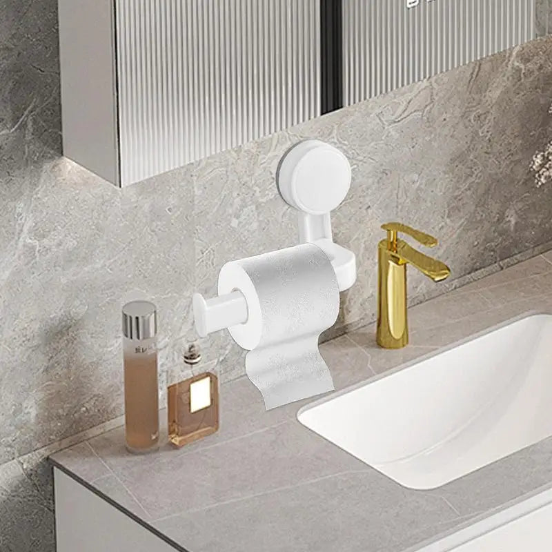 Toilet Paper Holder Suction Multi-Purpose Suction Toilet Paper Bracket Stick-On Bathroom Tissue Holder with Thickened Design