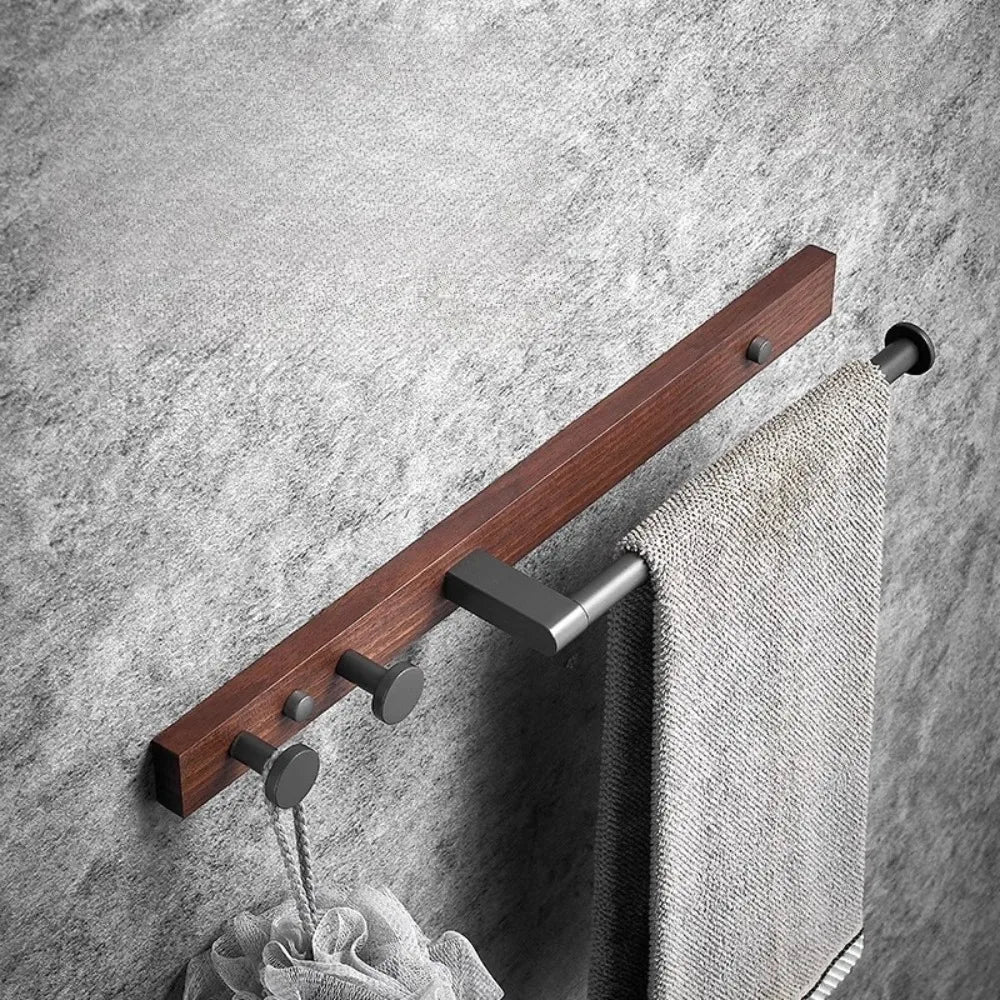 Wooden Walnut towel bar Bathroom solid wood towel rack Bathroom towel rack Hook rack