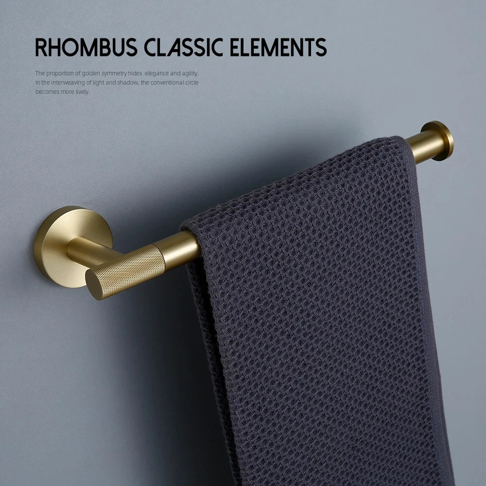 Bathroom Hardware Accessories Set Brushed Gold Knurled Brass Kit Towel Bar Ring Robe Hook Paper Holder Towel Ring Toilet Brush