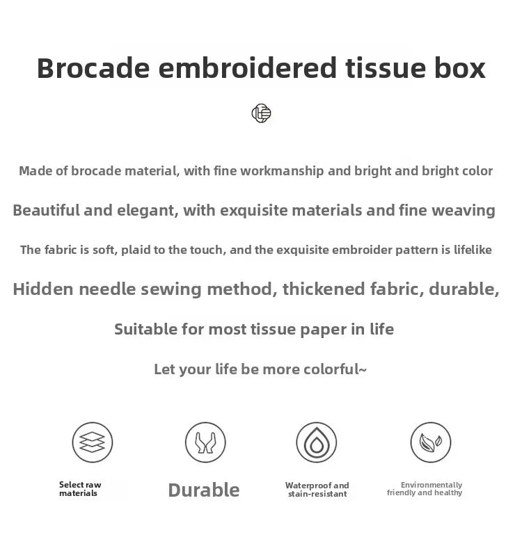 New Chinese Brocade Embroidery Fabric Tissue Box, Living Room Car Pumping Box, Tea Room Tissue Storage Box, Tissue Storage Bag