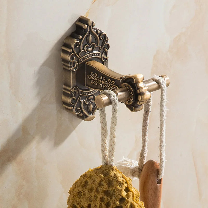 Antique Solid Aluminum Bathroom Hardware Set, Wall Mounted Towel Bar & Soap Basket & Toilet Paper Holder & Robe Hook