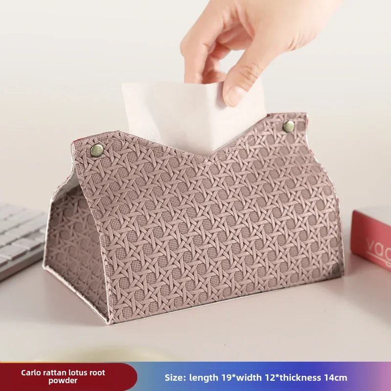 Luxury Woven Paper Towel Box Home Creative Living Room Storage Car Simple Solid Color Tissue Box Dining Room Removable Tissue
